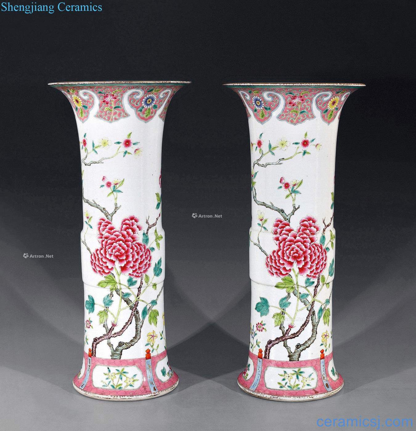 The qing emperor kangxi pastel flowers grain flower vase with (a)