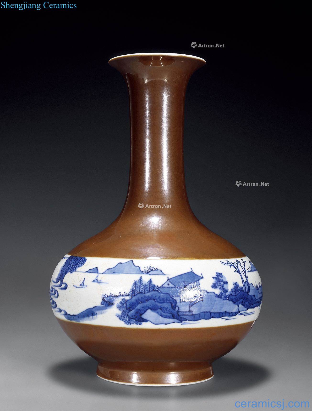 Qing sauce glaze medallion blue and white landscape pattern design