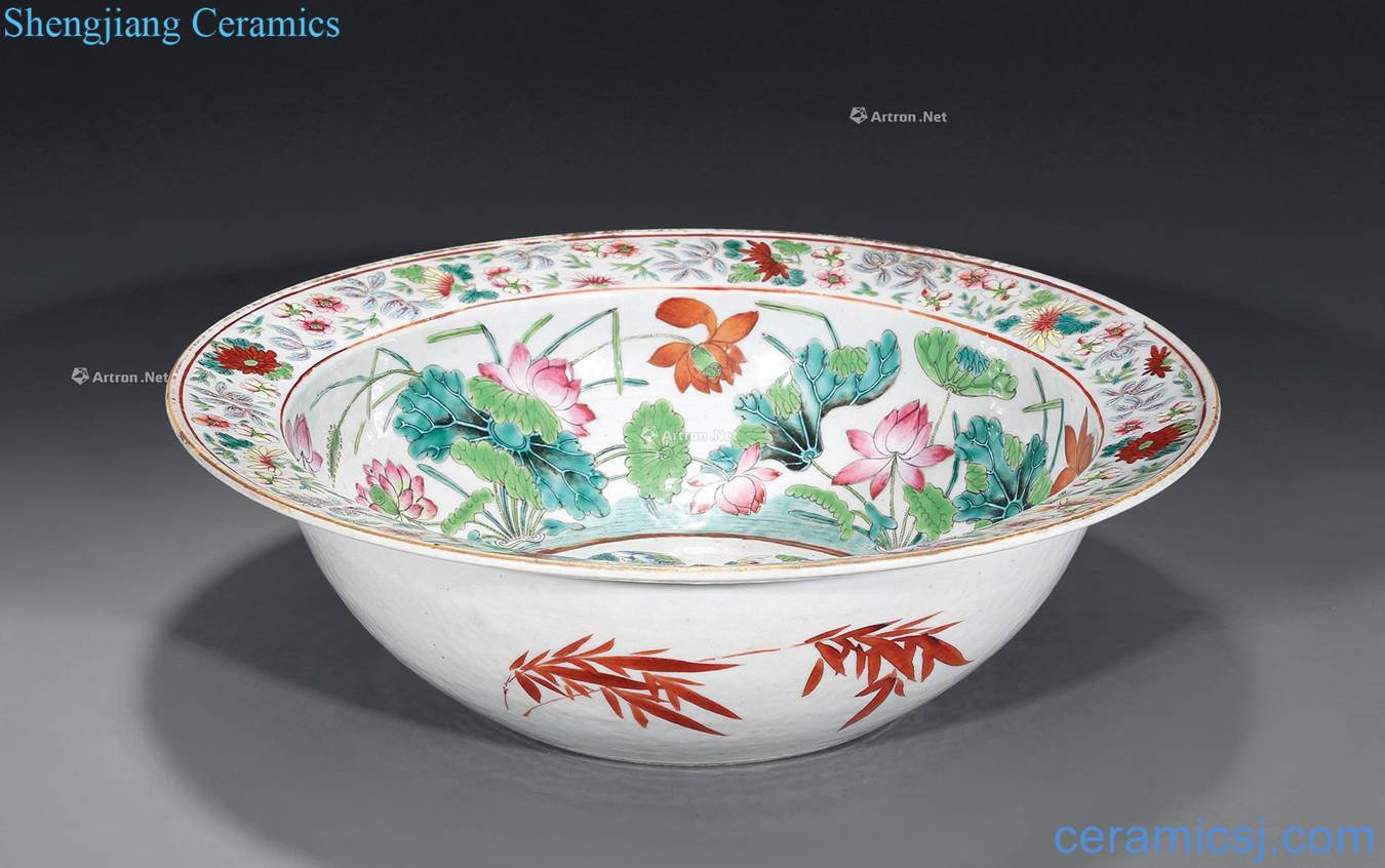 Dajing famille rose flower grain fold along the lotus pond basin