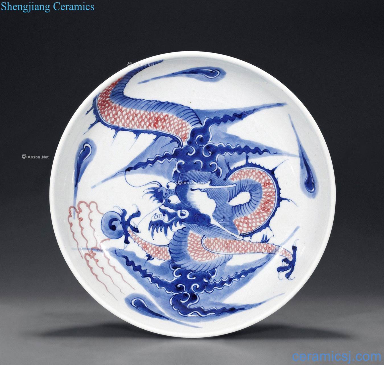 Qing qianlong Blue and white with purple dragon plate
