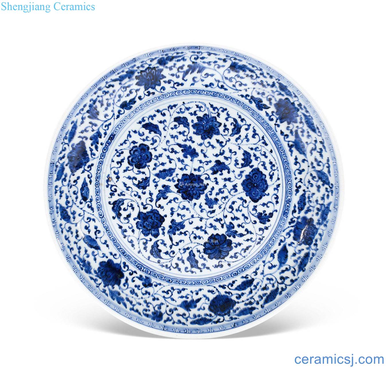 Qing qianlong Blue and white lotus flower tray