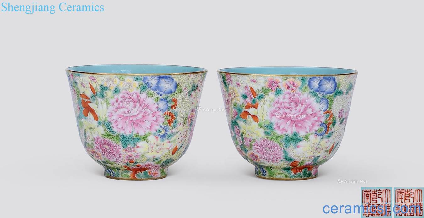 Qing qianlong pastel flowers not fall to the ground grain cup (a)
