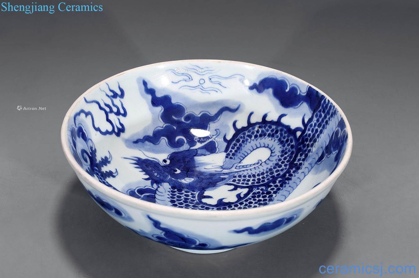 qing Blue and white dragon bowl wall