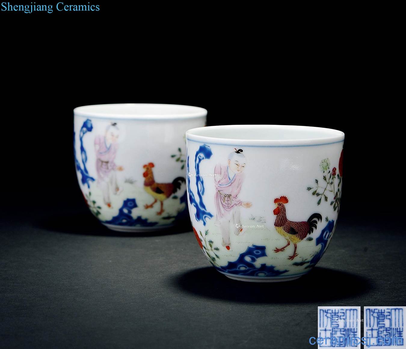Qing qianlong pastel royal acknowledged cylinder cup chicken (a)