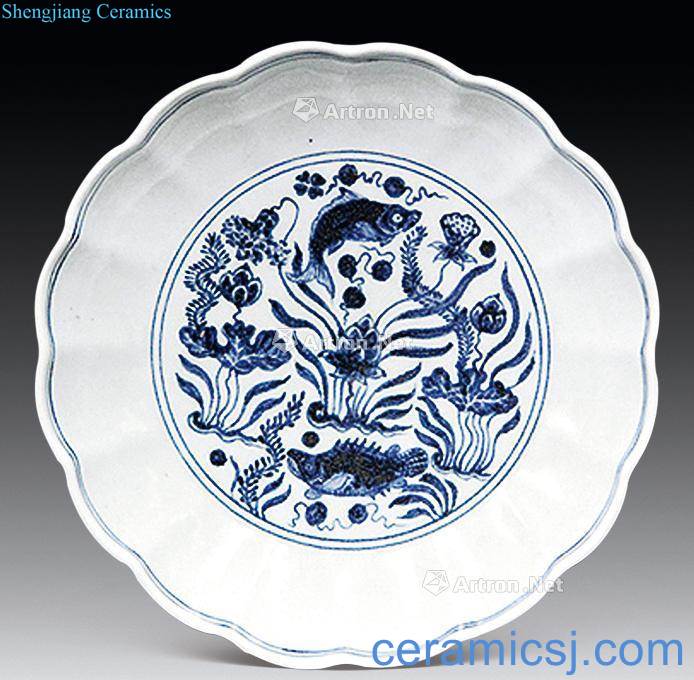 Ming xuande Blue and white fish grain disc