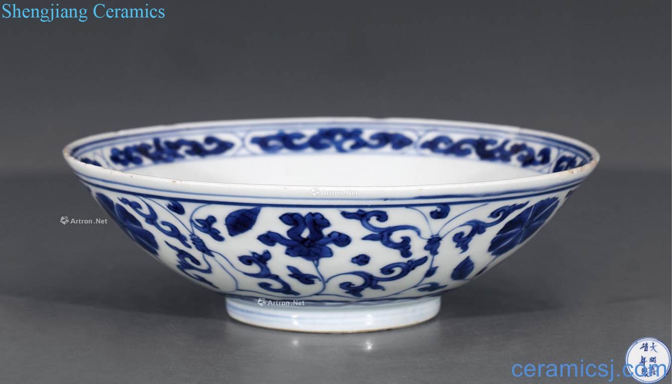 Ming jiajing Blue and white branch flowers green-splashed bowls
