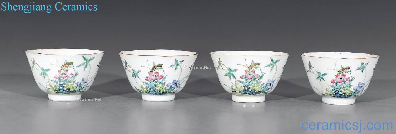 Clear pastel painting of flowers and grasses and grain flower mouth bowl (four)