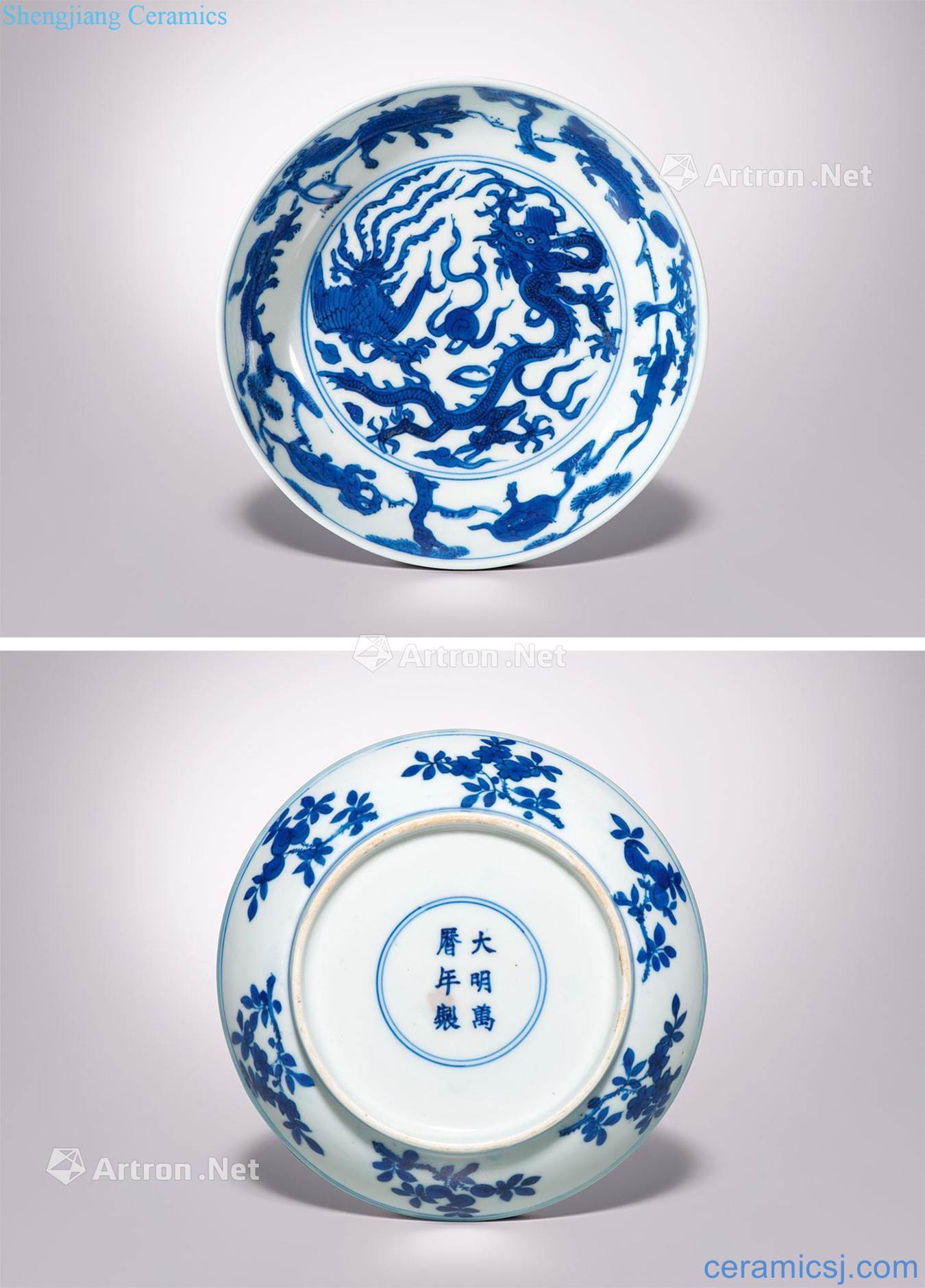 Ming wanli Blue and white longfeng five LingTu plate