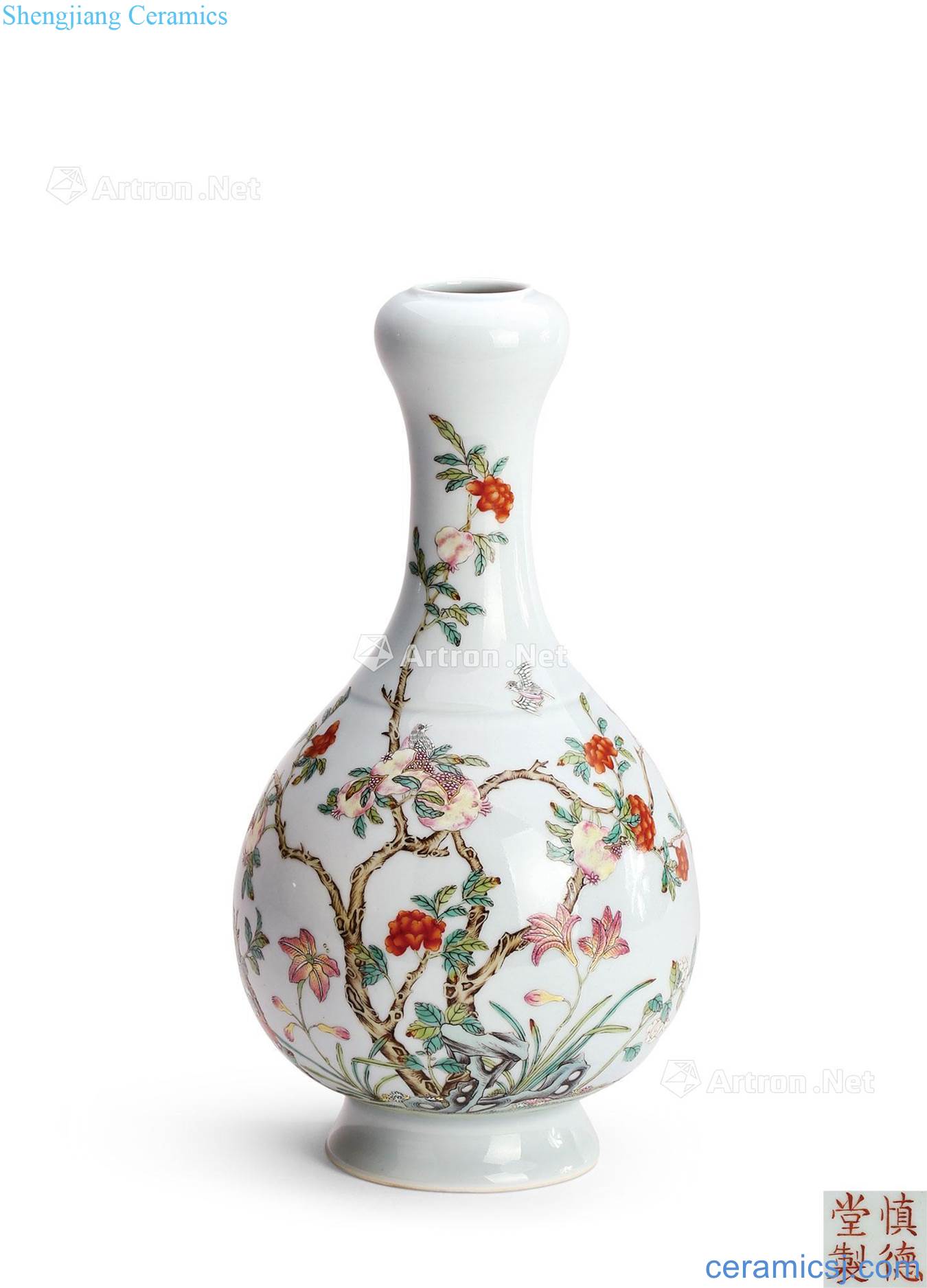 Qing daoguang "ShenDeTang" pastel pomegranate flower bottles of garlic