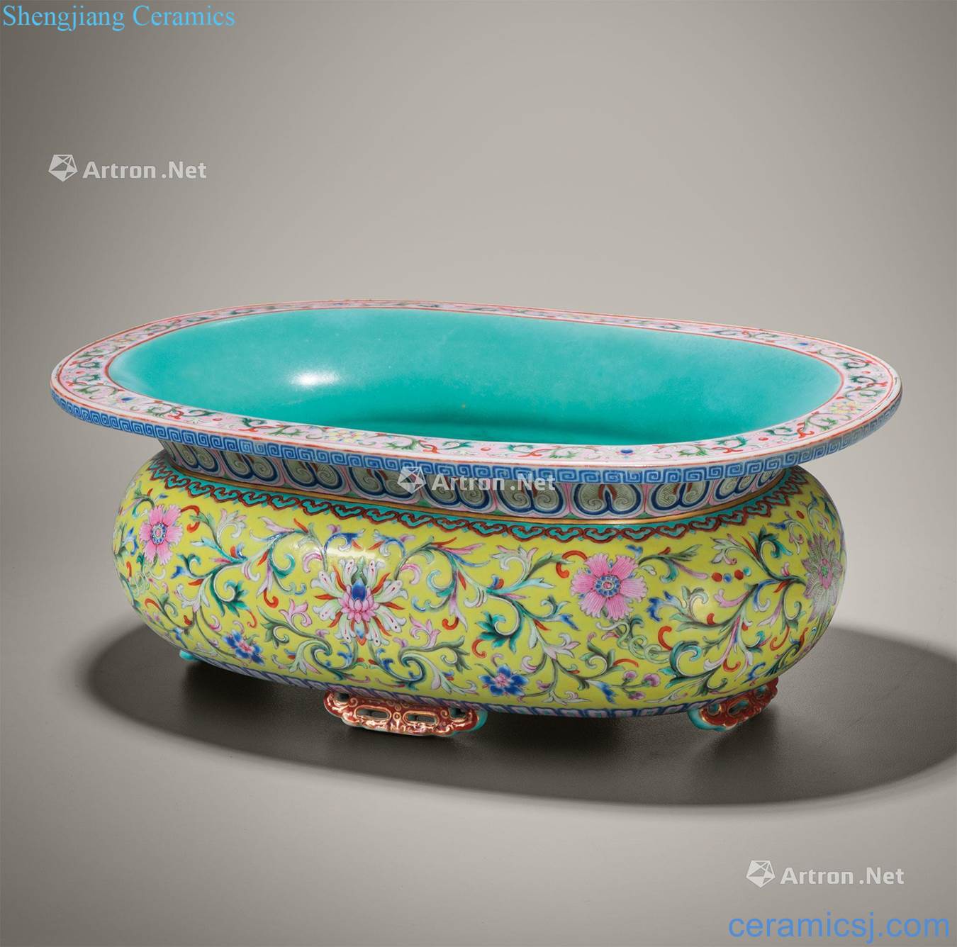 To the qing qianlong yellow flower colors branch treasure phase grain fold along the waist round big flowerpot