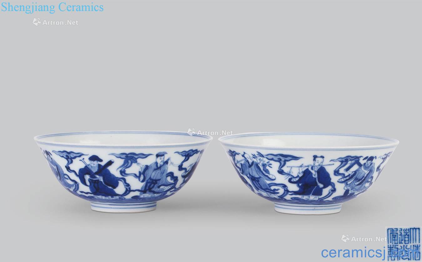 Qing daoguang Blue and white bowl of the eight immortals characters (a)