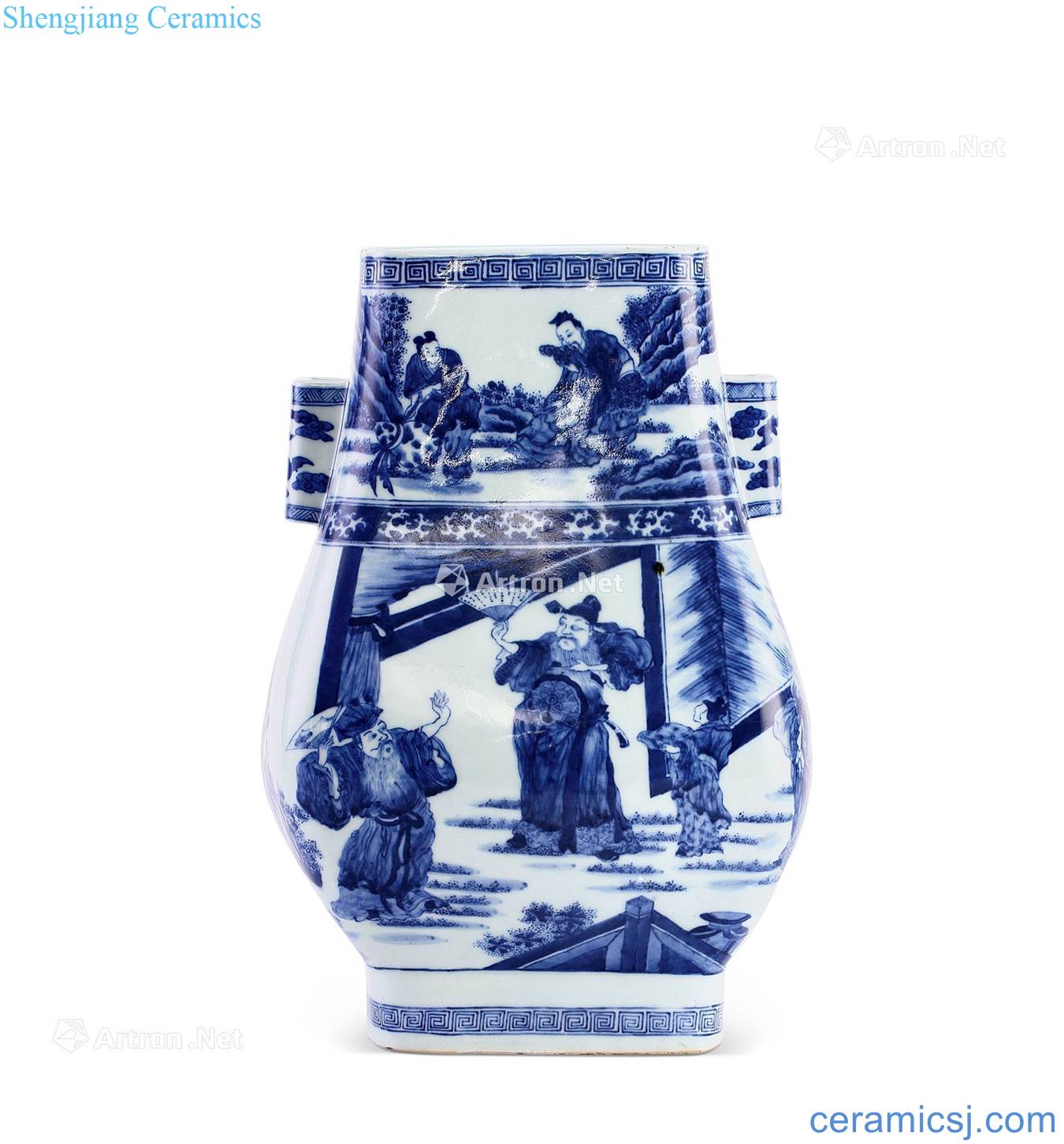 Blue and white "person of The Three Kingdoms" qing yongzheng four penetration ears