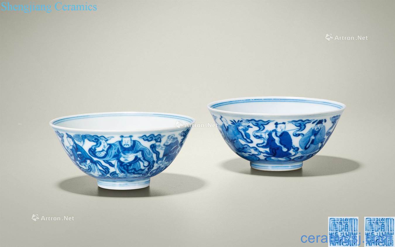 Qing daoguang Blue and white the eight immortals birthday figure small bowl (a)