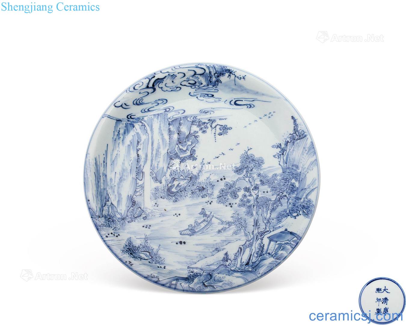 The qing emperor kangxi Blue and white light glaze wall "night chibi" dish