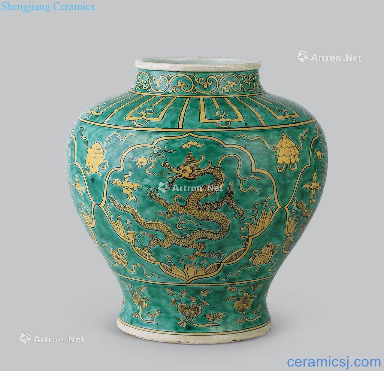 Ming dynasty Green Huang Cai medallion YunLongWen cans