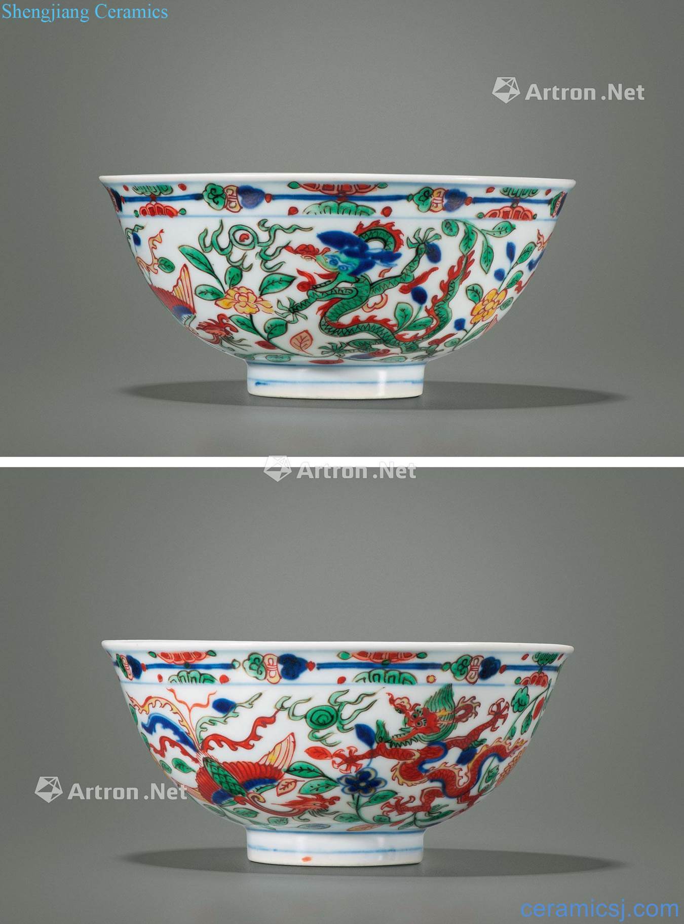 Ming wanli Blue and white color longfeng green-splashed bowls