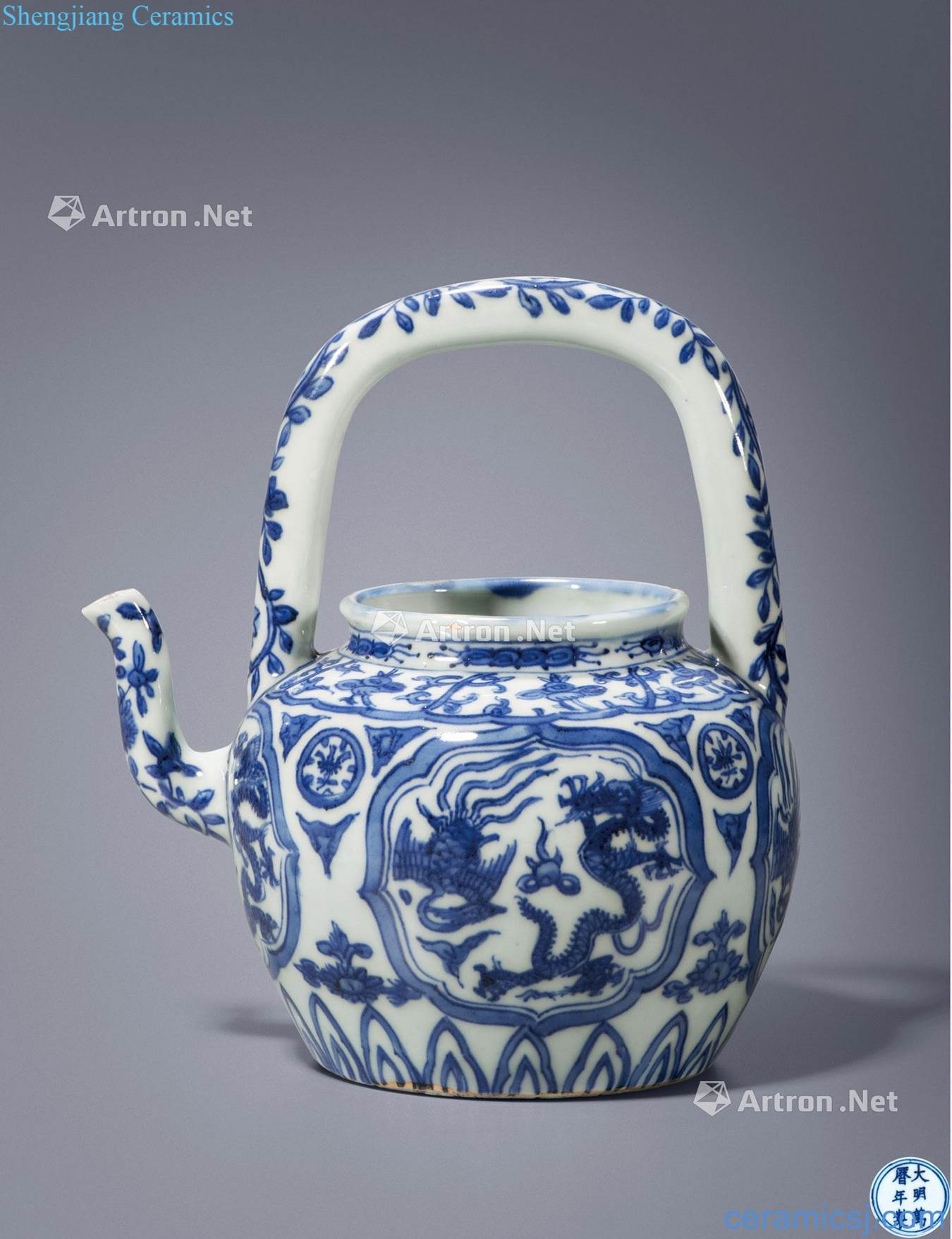 Ming wanli Blue and white medallion longfeng wen liang pot
