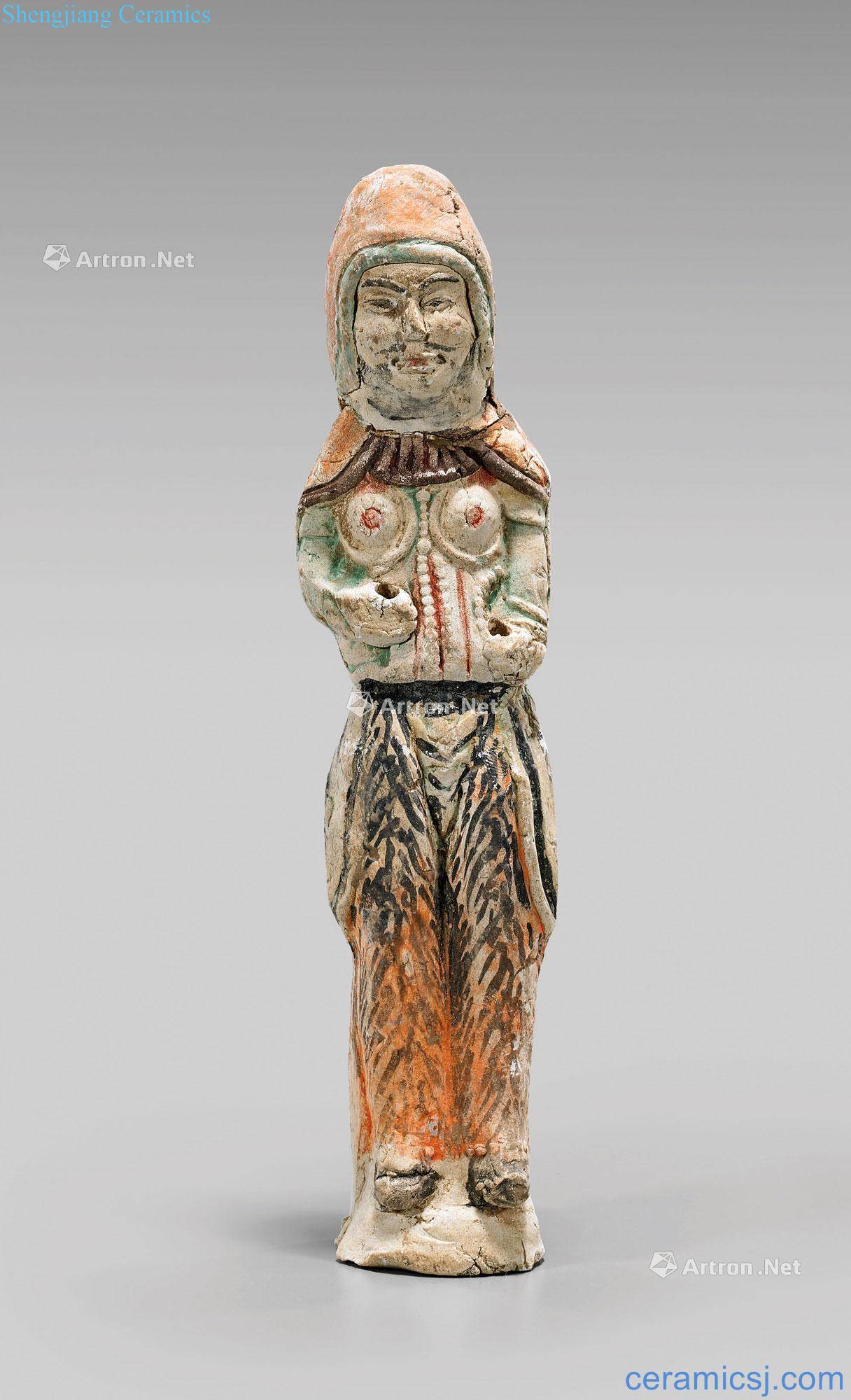 Sui dynasty painted pottery figurine