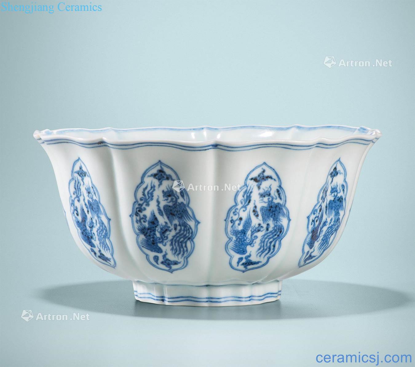 Ming yongle Blue and white husband and wife wen ten ridge ling mouth big bowl