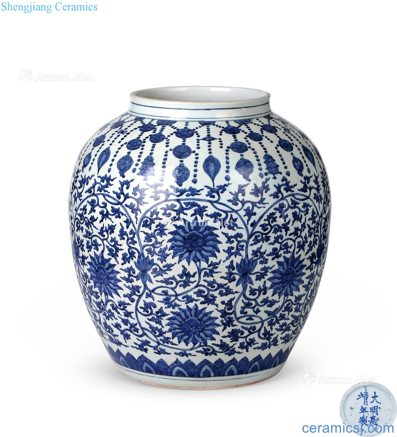 Ming jiajing blue wreaths all lotus flower grain big pot