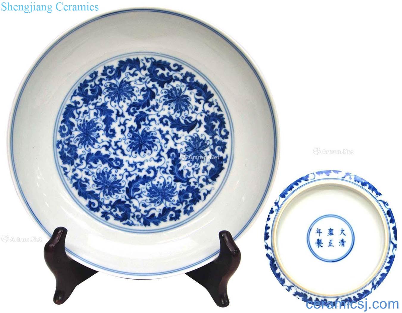 Qing yongzheng Blue and white tie up branch pattern plate