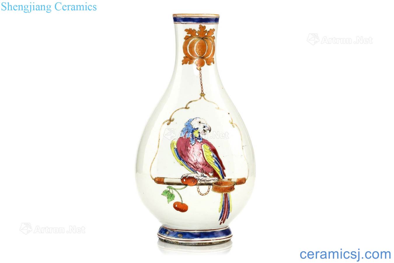 Qing qianlong 1740 pastel painting peach bottles of parrot