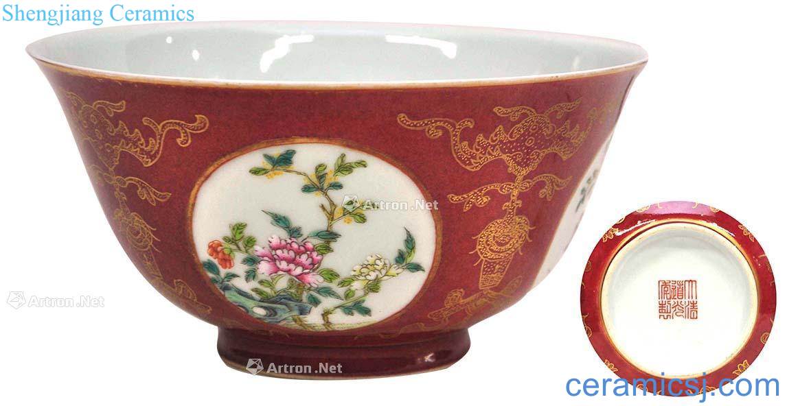 Dajing pastel window flower coral red bottom bowl