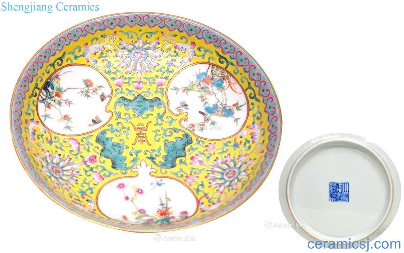 Qing huang famille rose medallion live sanduo tray