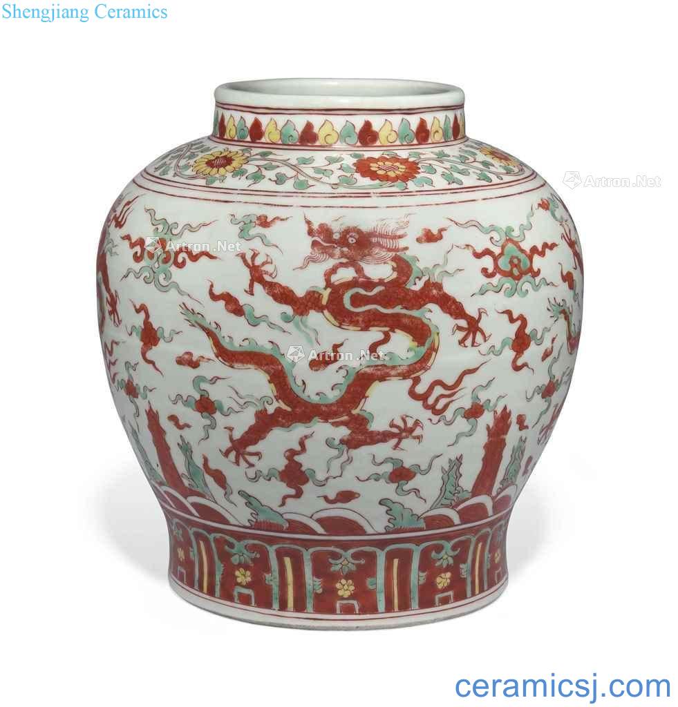 Ming dynasty in the 16th century Colorful dragon play pearl grain tank