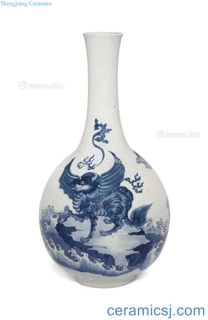 The qing emperor kangxi Blue and white youligong benevolent figure the flask
