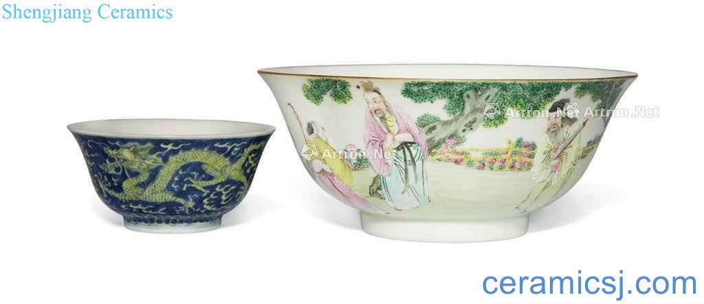 Qing daoguang Qing qianlong Blue rehmannia clouds play pearl dragon grain dishes Pastel ferro longevity bowl