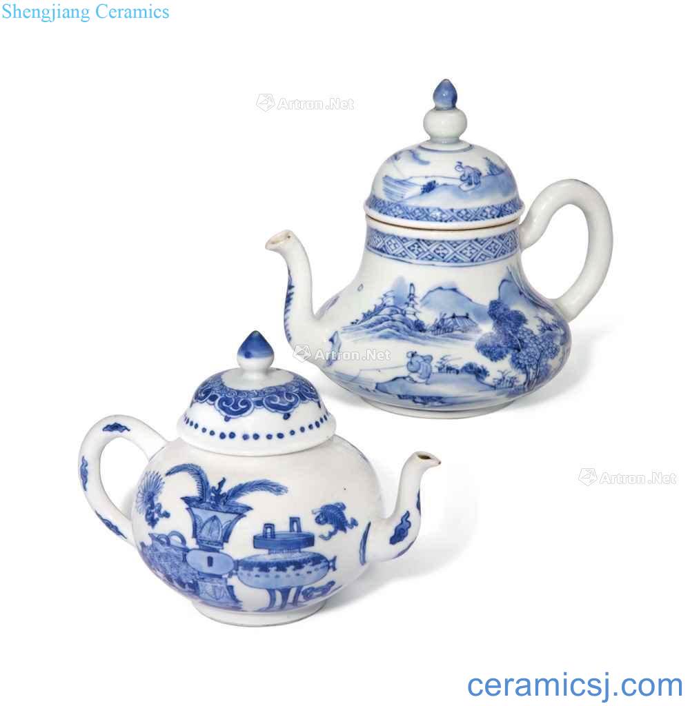 In the 18th century qing Blue and white landscape and rich ancient figure teapot a group (or two)