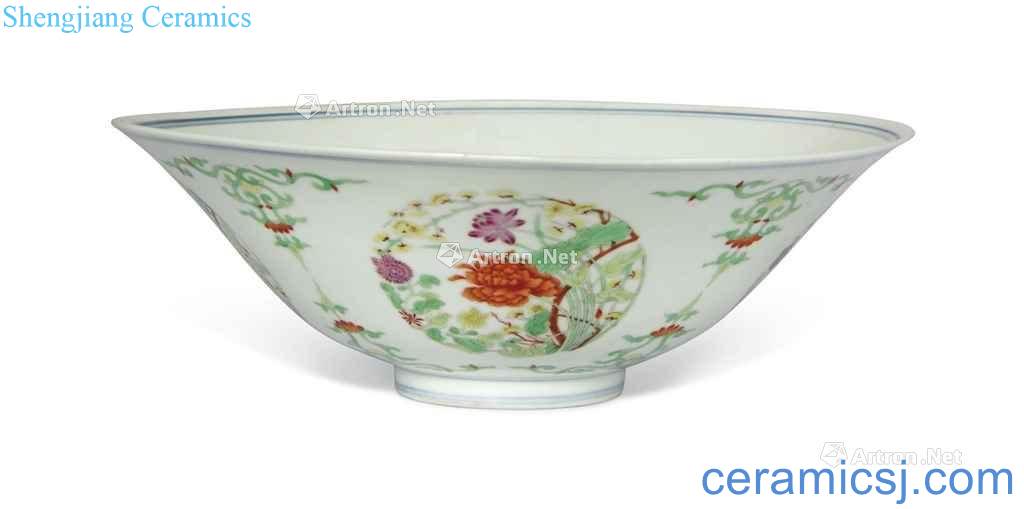 Clear pastel medallion flowers green-splashed bowls