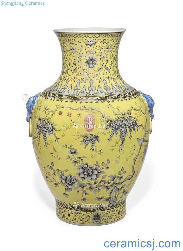 Qing guangxu Yellow in color ink flower grain double elephant big bottle