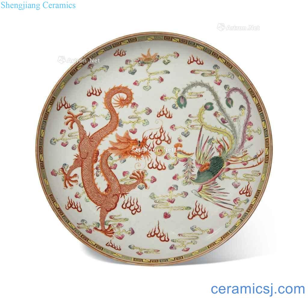 Qing guangxu Pastel longfeng tray
