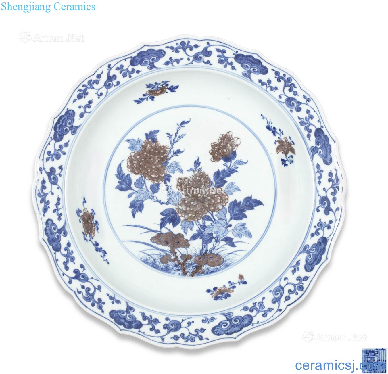 Qing qianlong Blue and white youligong spirit ZhuFuGui mouth plate edges