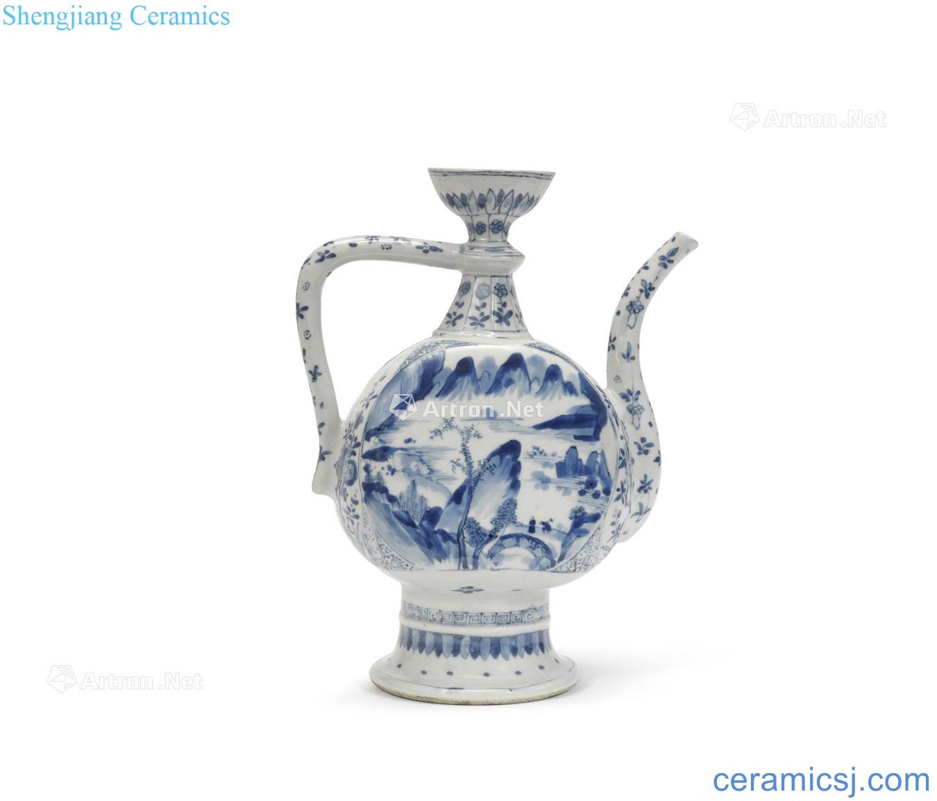 The qing emperor kangxi export figure ewer islamic blue and white landscape travelled