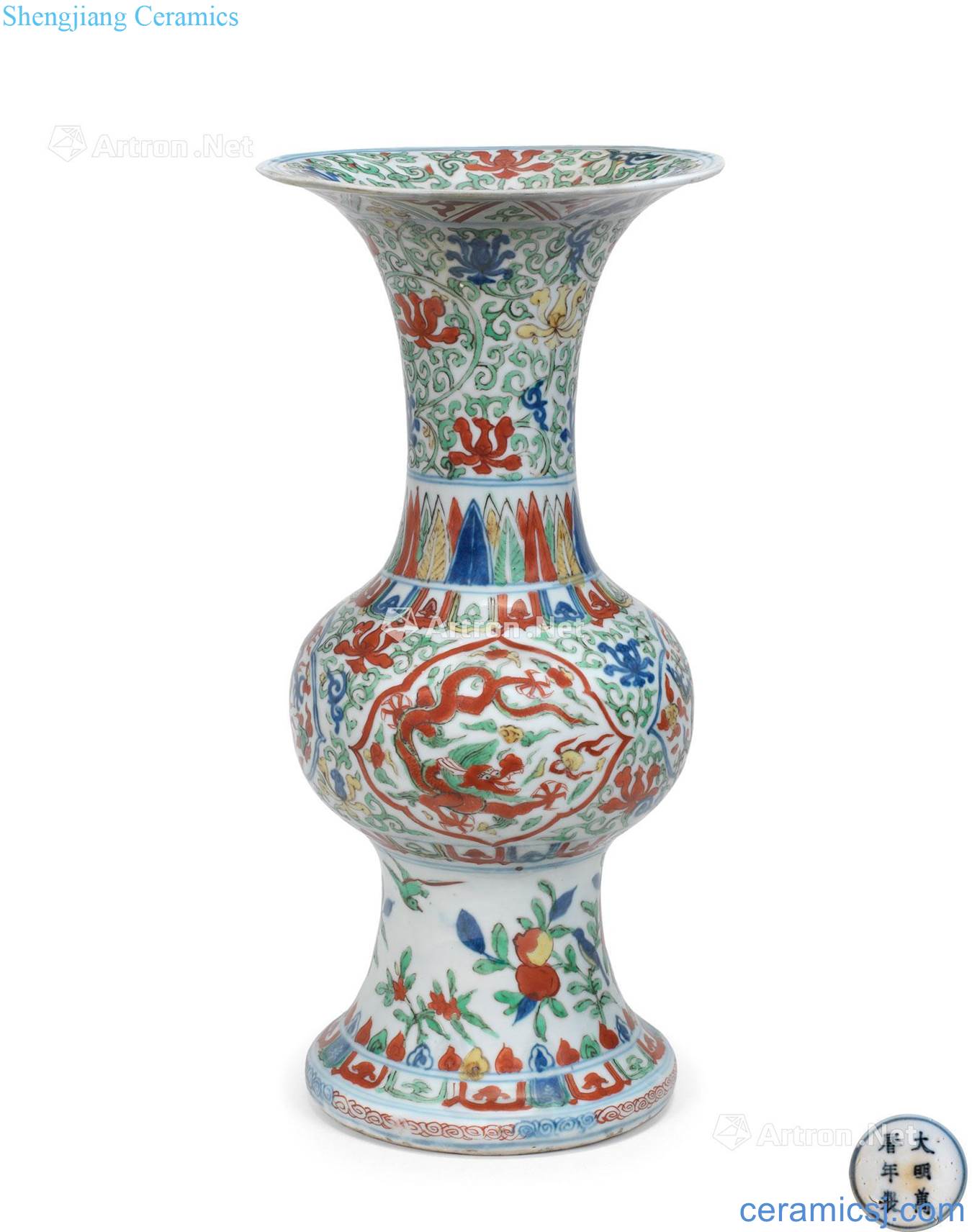 Ming wanli Colorful wear flowers vase with dragon pattern