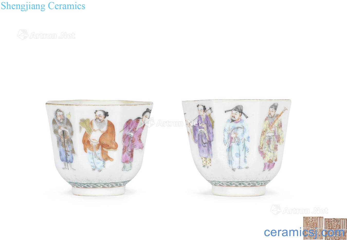 Clear light pastel the eight immortals figure small cup (a)