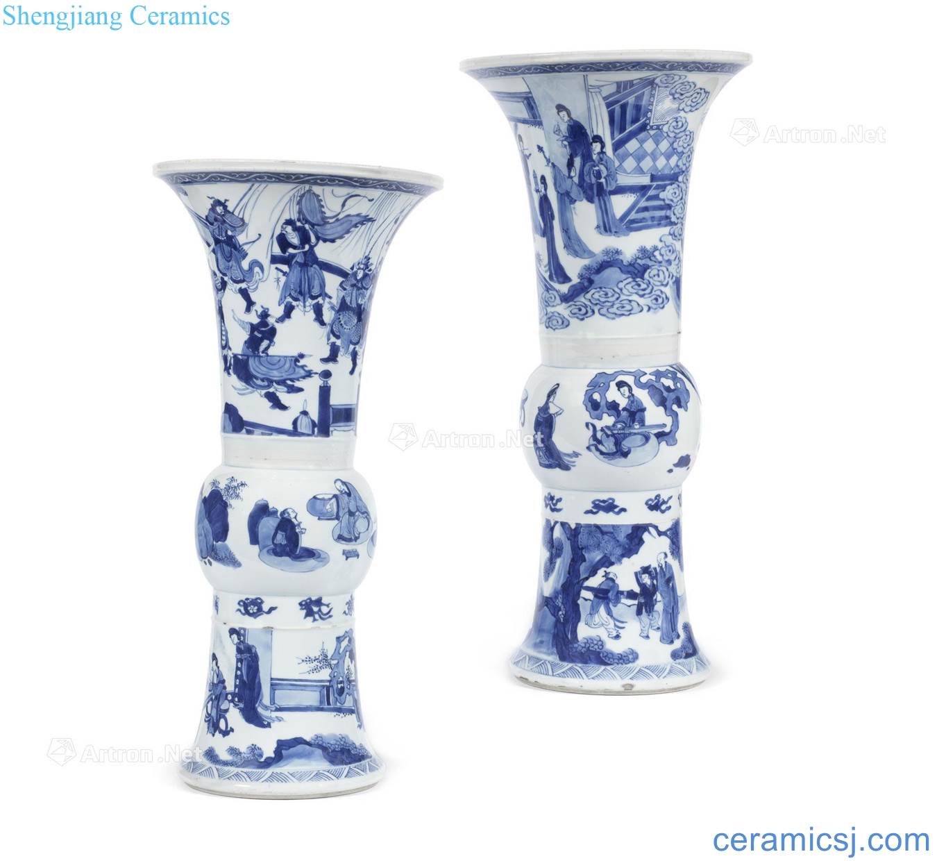 The qing emperor kangxi Blue and white knife horse character figure flower vase with (a)