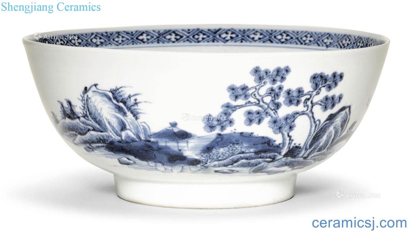 Qing qianlong Blue and white landscape figure 盌 characters