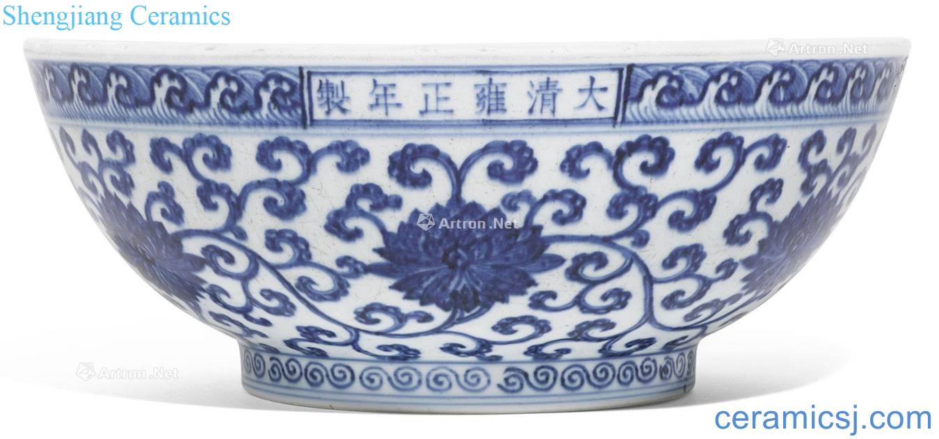 Qing yongzheng Blue and white lotus flower grain big 盌