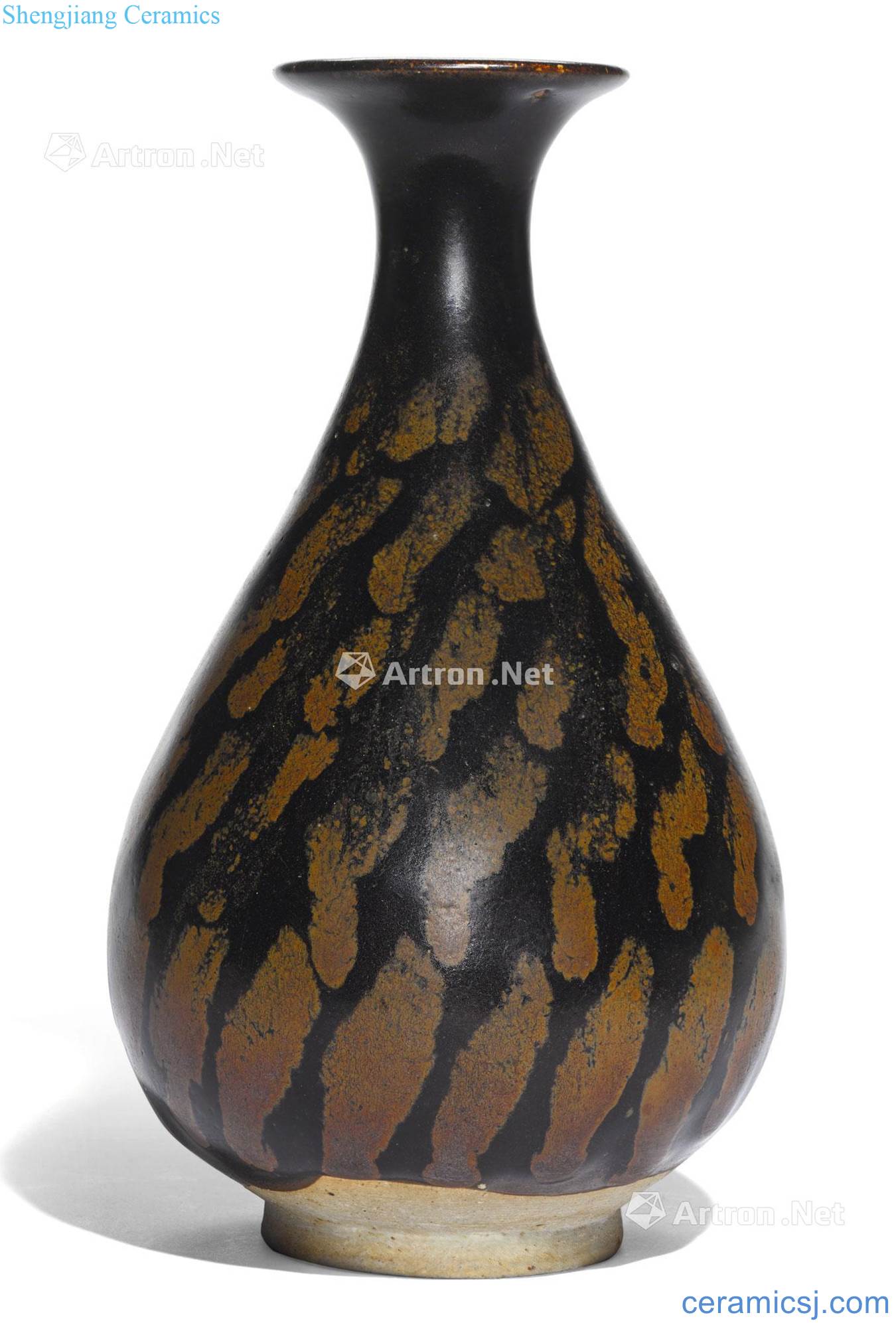 Northern song dynasty/gold Henan kiln black glaze okho spring bottle iron rust stain