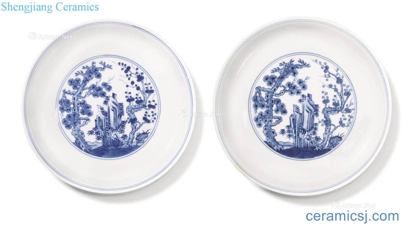 Qing qianlong Blue and white, poetic tray (a)