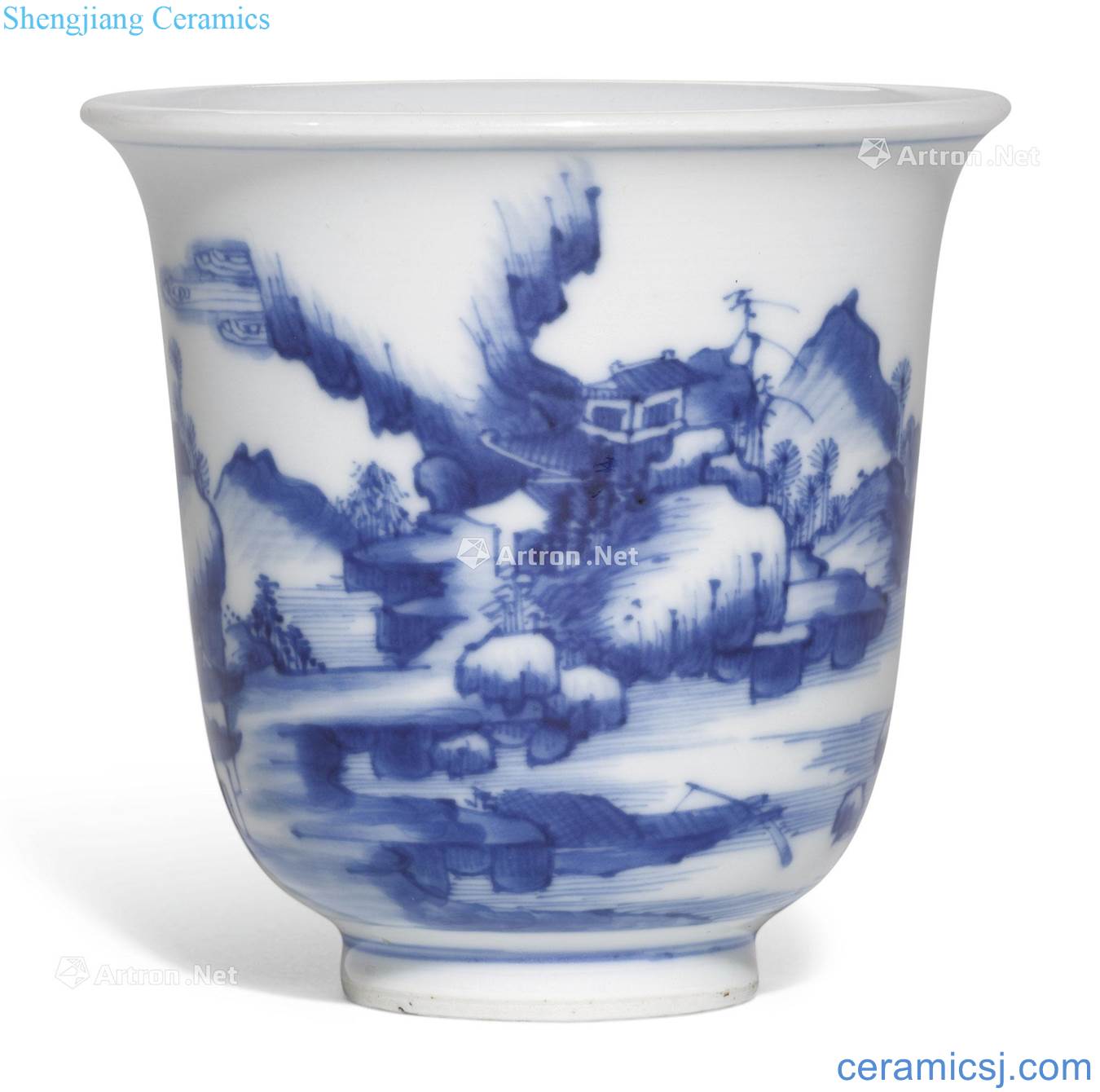 Qing yongzheng Blue and white coats and figure the bell cup