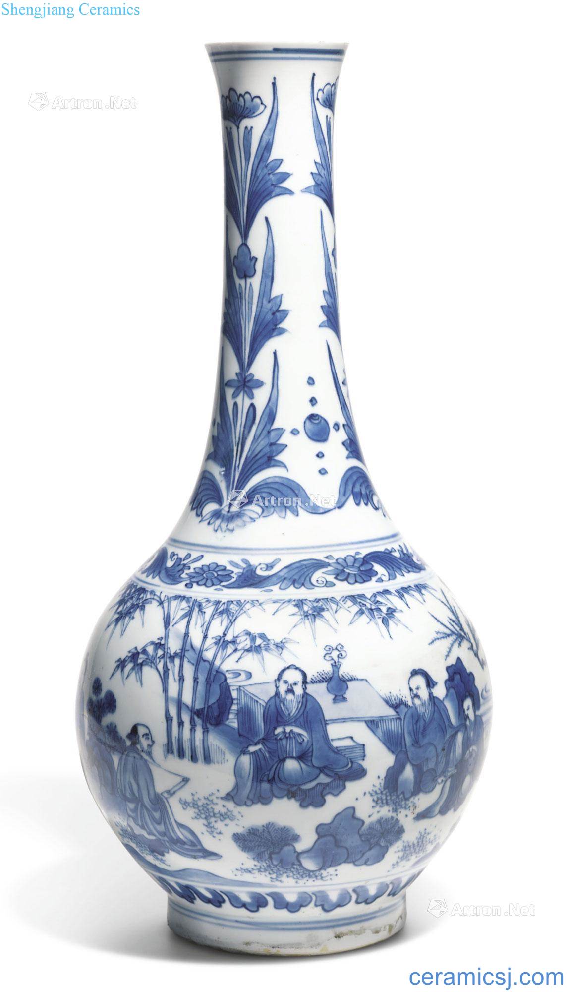 About 1640 years Blue and white Gao Shishang figure the flask