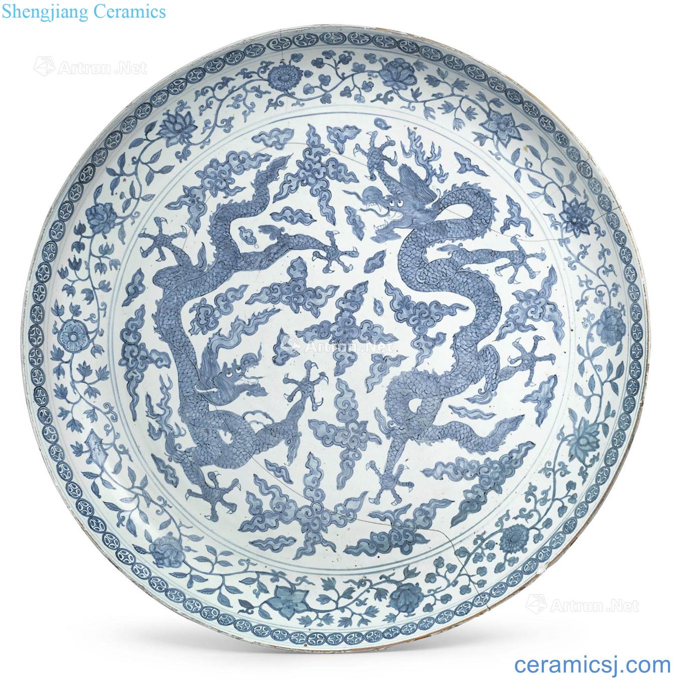 Ming jiajing Blue and white the eight immortals yunlong play pearl grain market