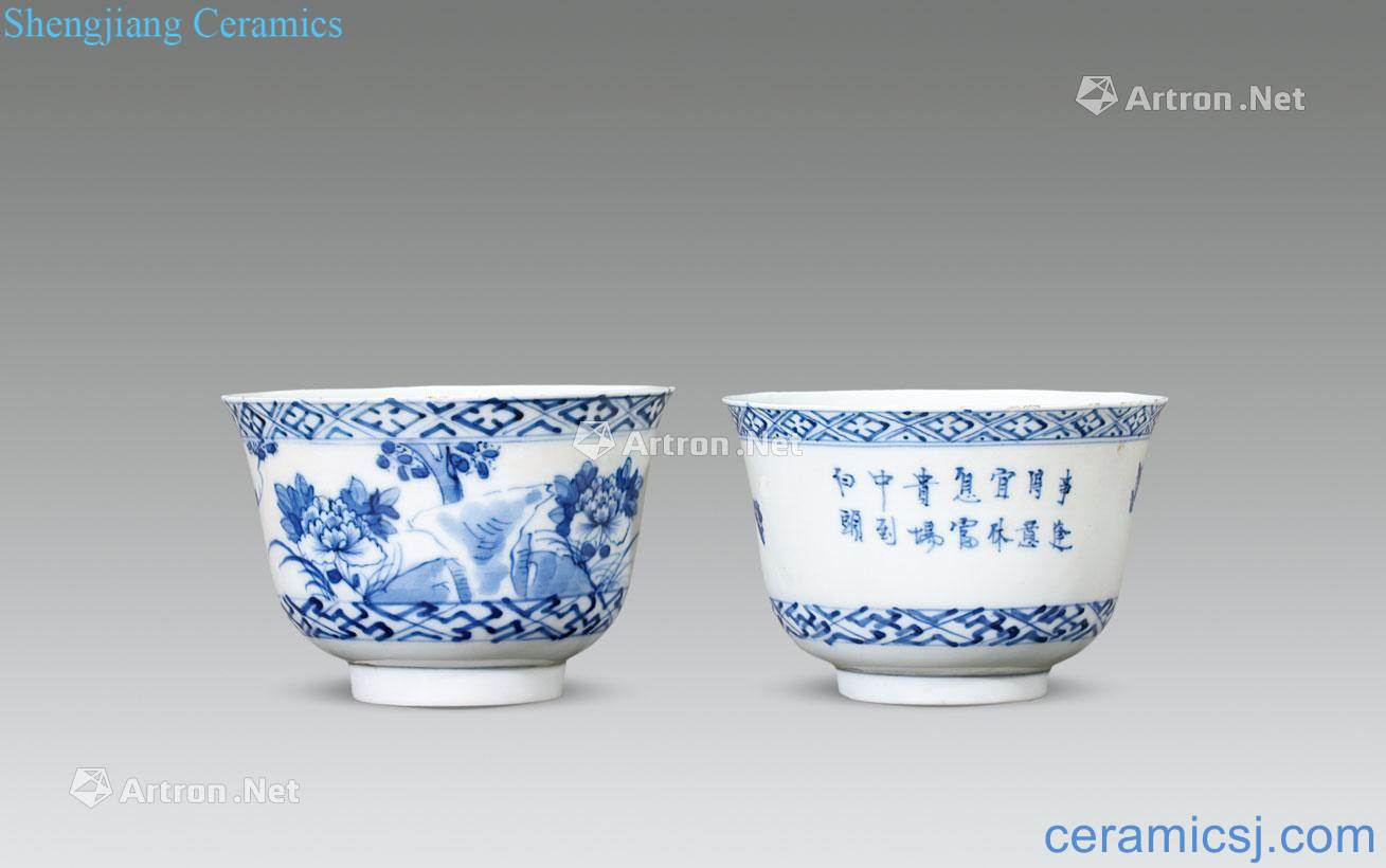 qing Blue and white landscape poetry bowl (a)