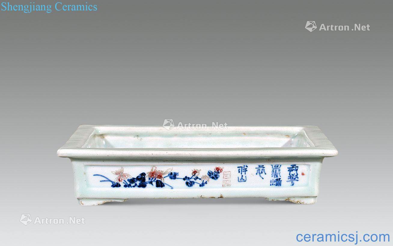Qing dynasty blue-and-white youligong flowers poetry narcissus basin