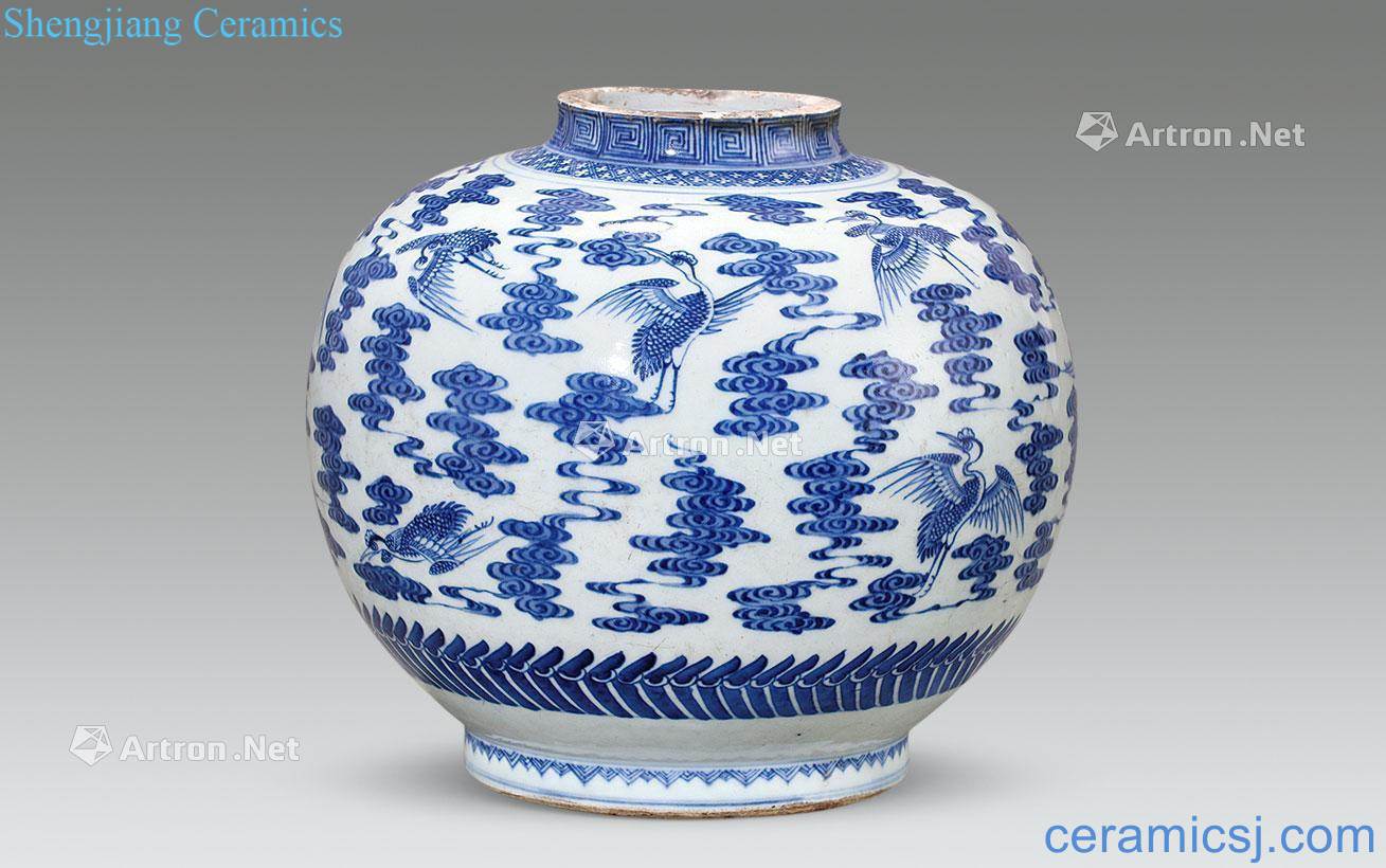 qing Blue and white YunFeng grain tank